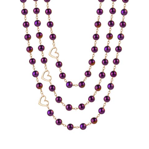 Violet Purple Hematite 3-Layer Necklace