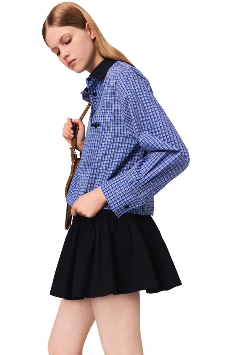 maje Removable collar rhinestone shirt, Alternate, color, Blue Rhinestoned Tiles Print