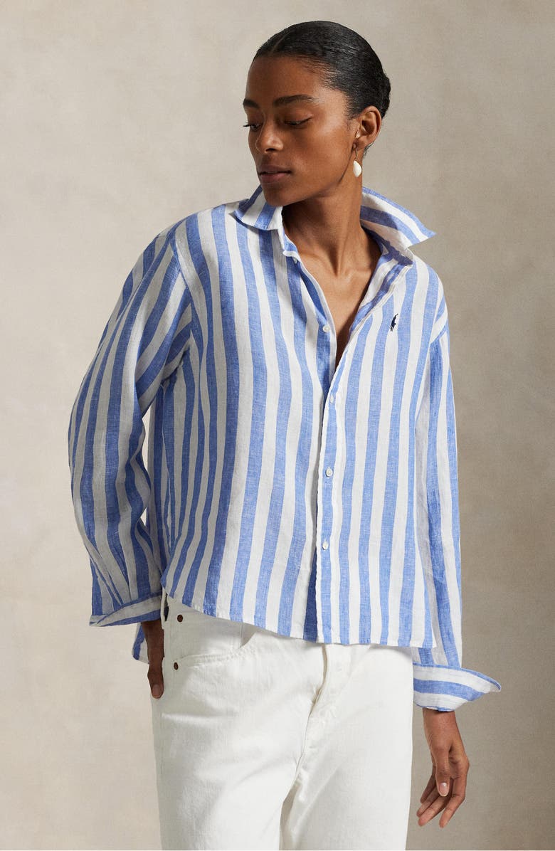 Polo Ralph Lauren Stripe Boxy Linen Button-Up Shirt, Alternate, color, 