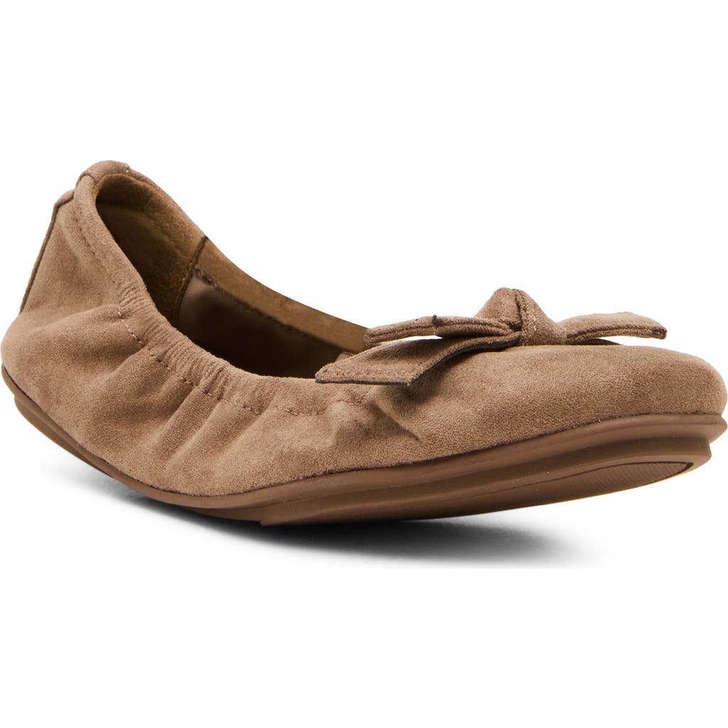 Anne Klein Charity Flat In Taupe Microsuede