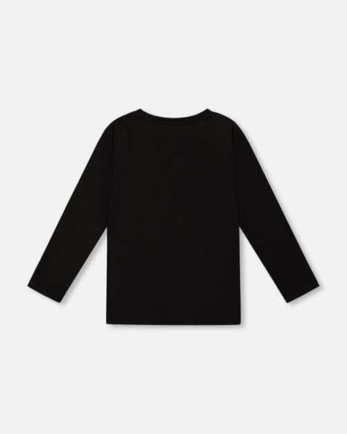 Deux Par Deux Long Sleeve Jersey Tee Shirt With Dinosaur In Black