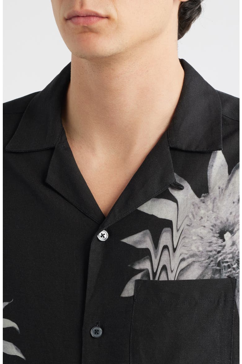 Floraze Floral Graphic Button-Up Camp Shirt, Alternate, color, JET BLACK