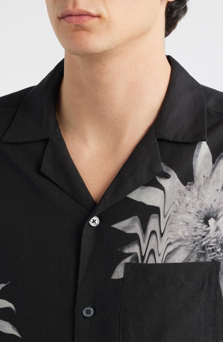AllSaints Floraze Floral Graphic Button-Up Camp Shirt, Alternate, color, Jet Black