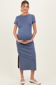 PinkBlush Blue Gathered Waist Midi Dress