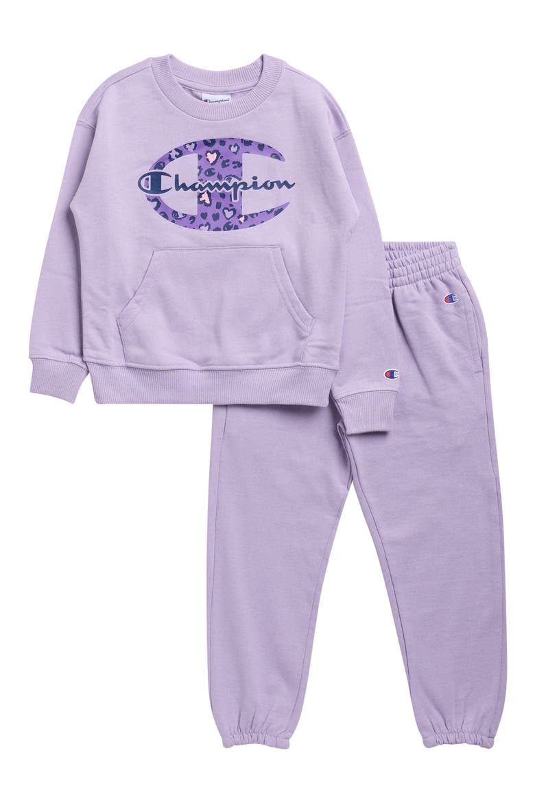 Kids' Fleece Crew Pullover & Joggers, Main, color, PURPLE ROSE