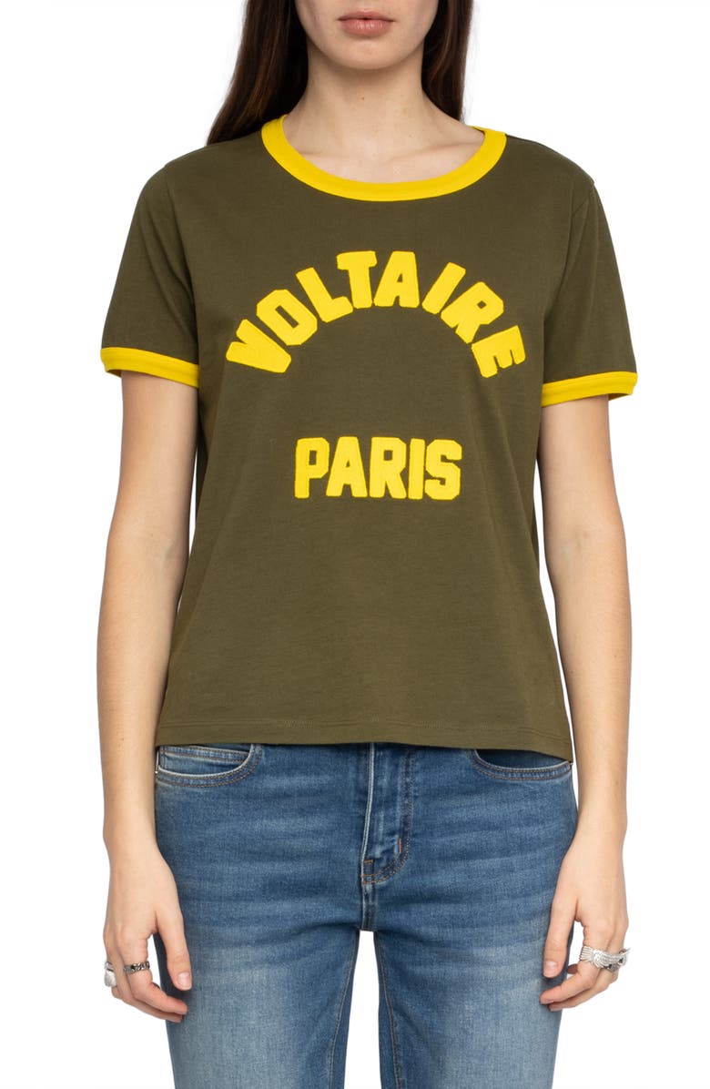 Zadig & Voltaire Alys Voltaire Paris Appliqué Cotton Graphic T-Shirt, Main, color, Tilleul