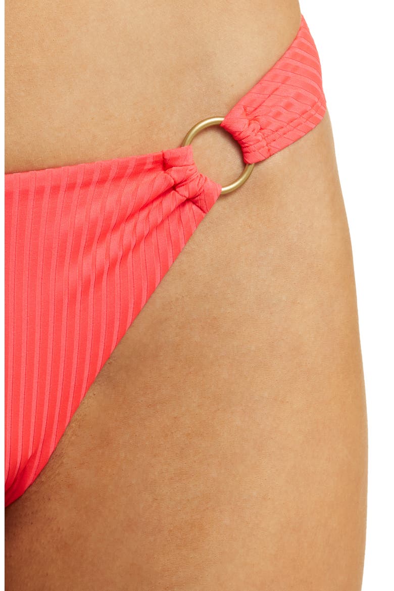 Cosmo Ring Detail Rib Bikini Bottoms, Alternate, color, CORAL GLOW ECORIB