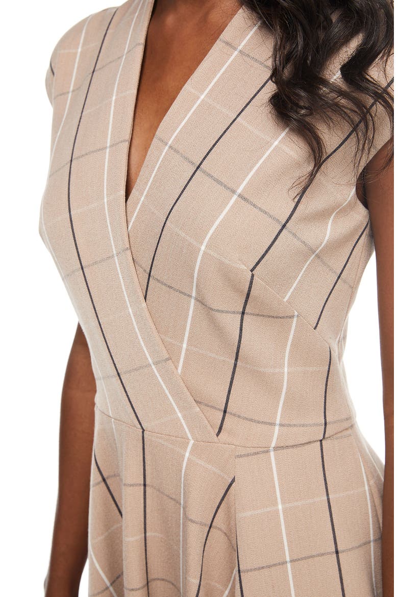Eva Windowpane Check Faux Wrap Dress, Alternate, color, BEIGE MULTI