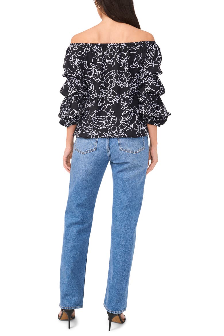 Floral Off the Shoulder Bubble Sleeve Top, Alternate, color, RICH BLACK