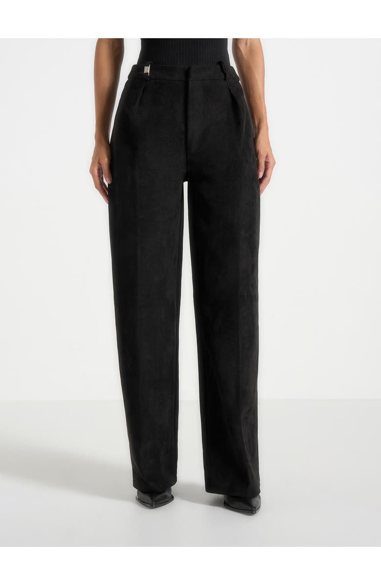 Manière De Voir Solene Suede Wide Leg Pleated Trousers, Alternate, color, Black