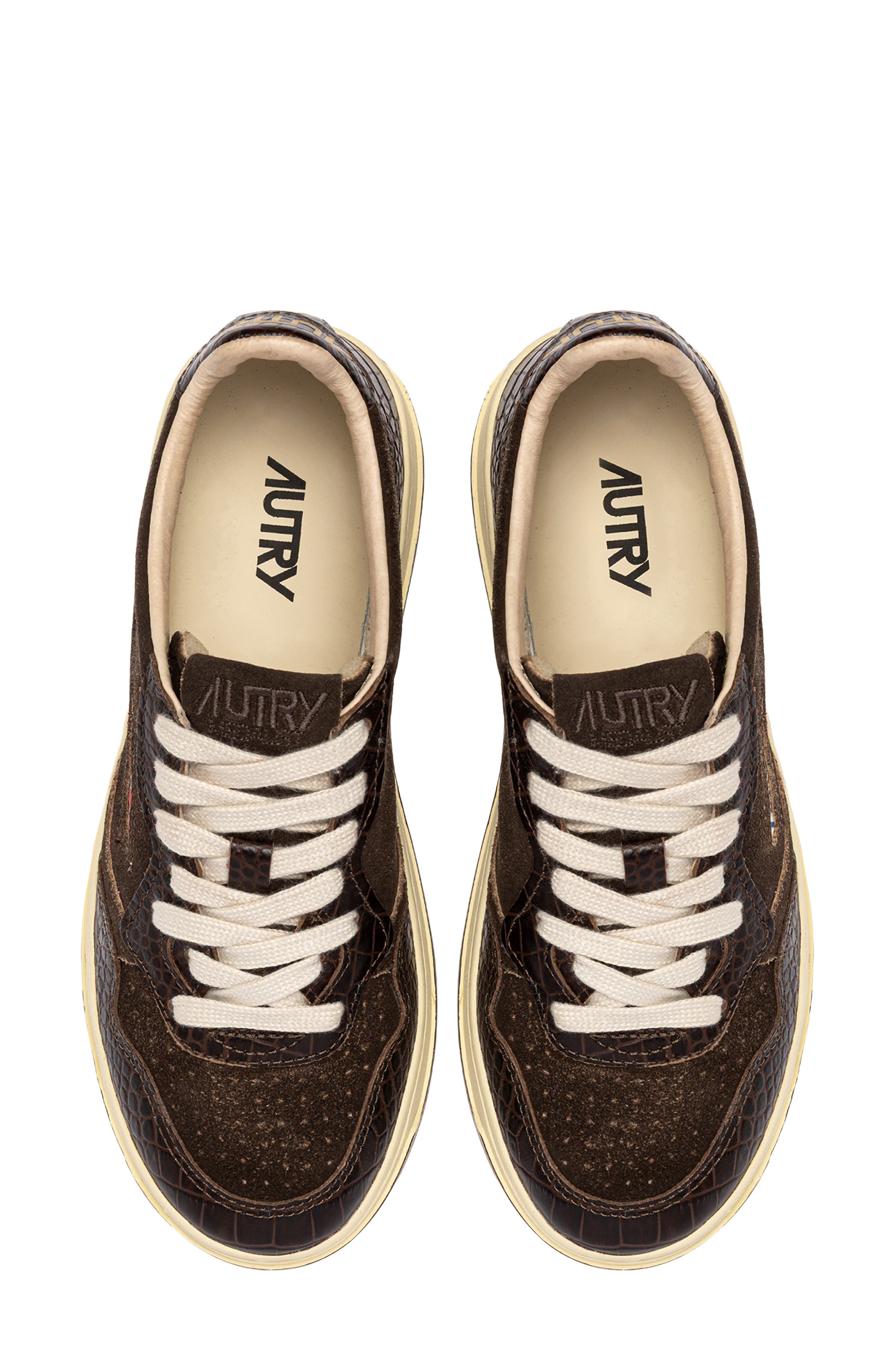 Medalist Low Croc Embossed Leather Sneaker, Alternate, color, MUSTANG/ BROWN