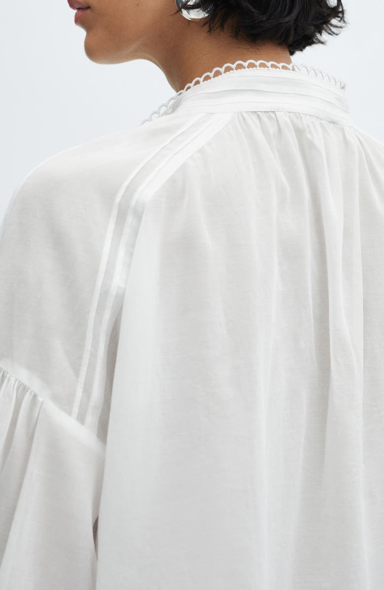 MANGO Openwork Lace Trim Button-Up Shirt, Alternate, color, 