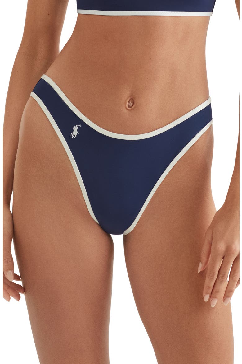 Contrast Binding High Leg Bikini Bottoms, Main, color, NAVY BLUE
