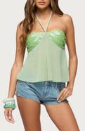 EDIKTED Kitty Sequin Chiffon Halter Top