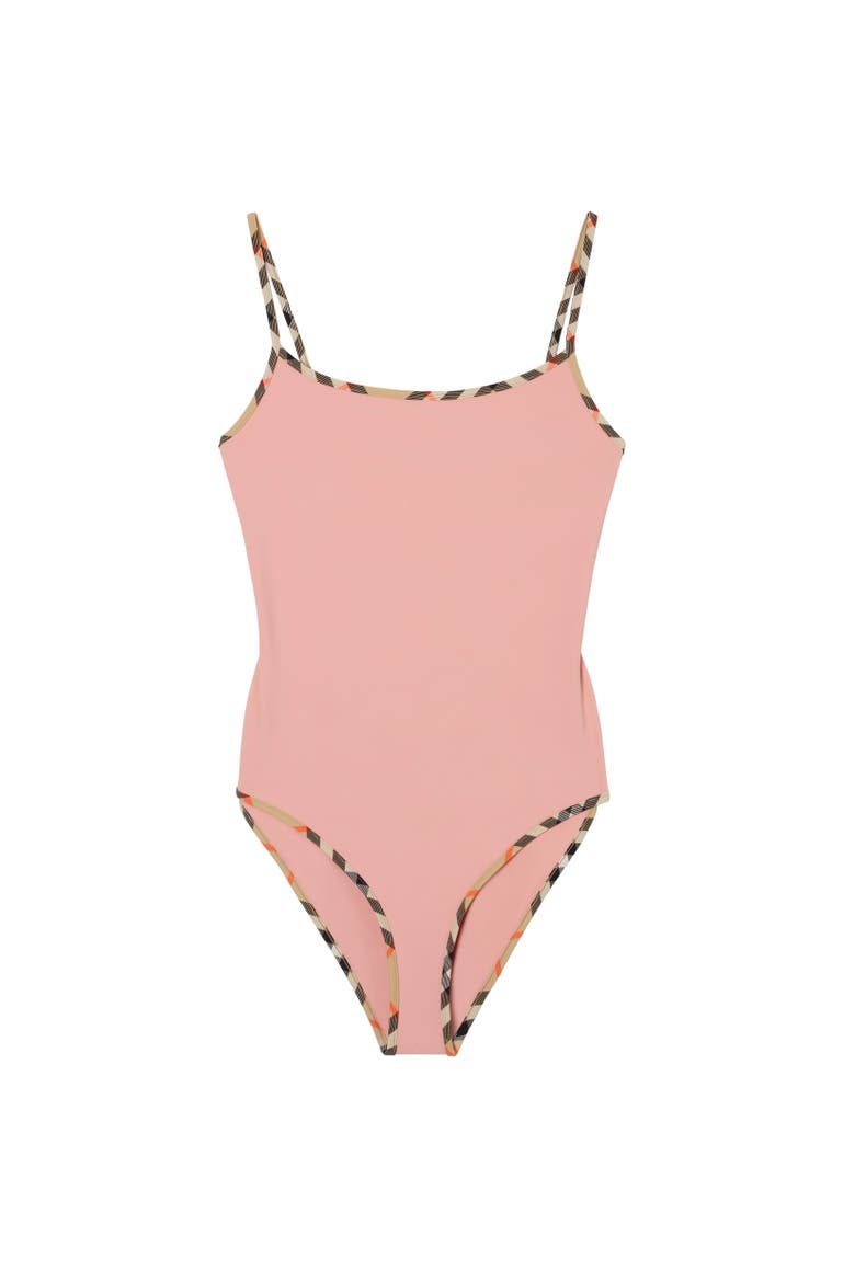 Check Trim Swimsuit, Alternate, color, Begonia pink