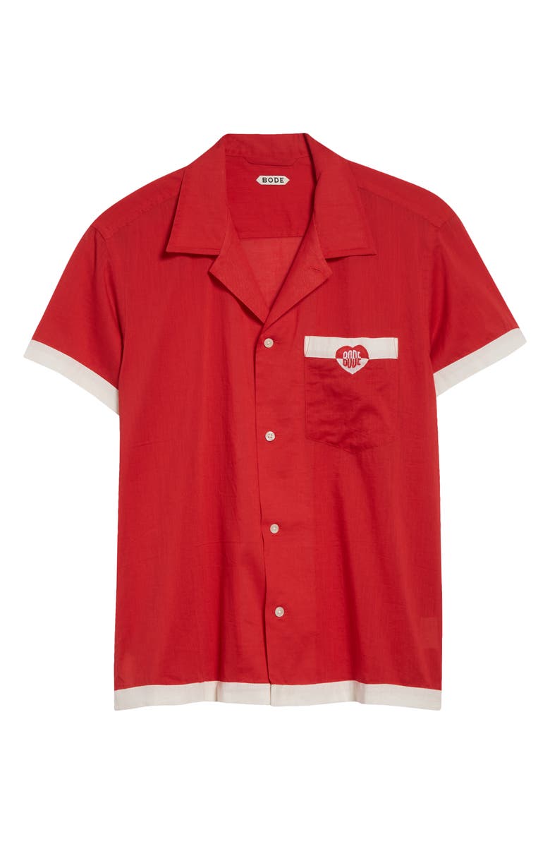 Bode Heart Deco Cotton Voile Camp Shirt, Main, color, Red White