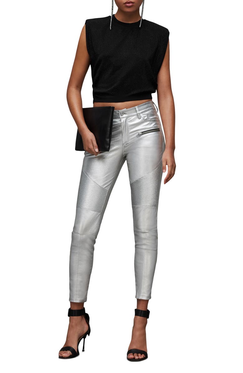 AllSaints Alya Nika Metalllic Crop Muscle Tee, Alternate, color, Black