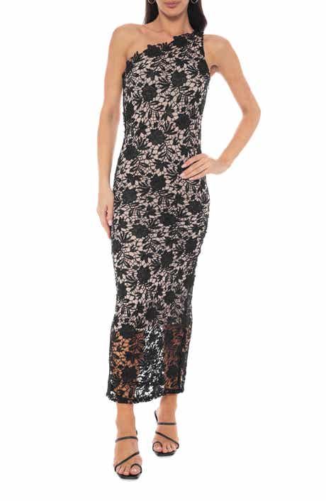 One-Shoulder Lace Midi Dress