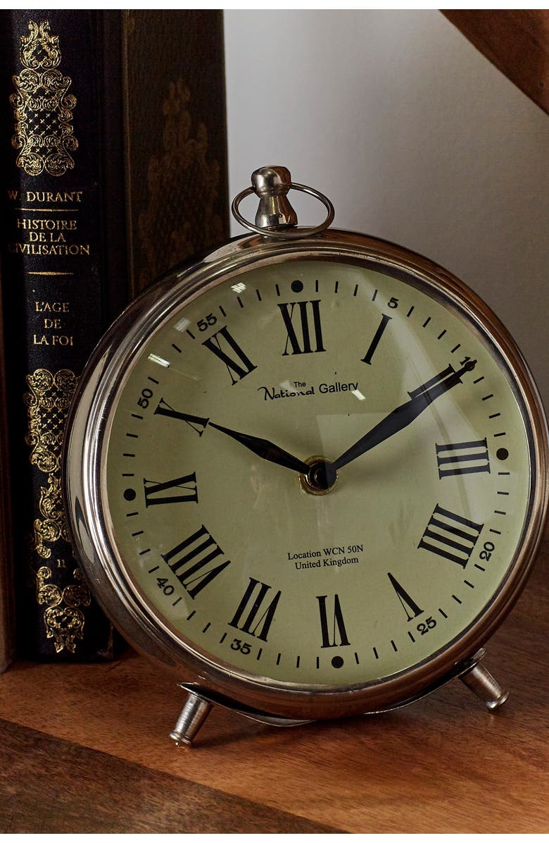 WILLOW ROW Round Silver Stainless-Steel Table Clock - 6" x 7", Alternate, color, 