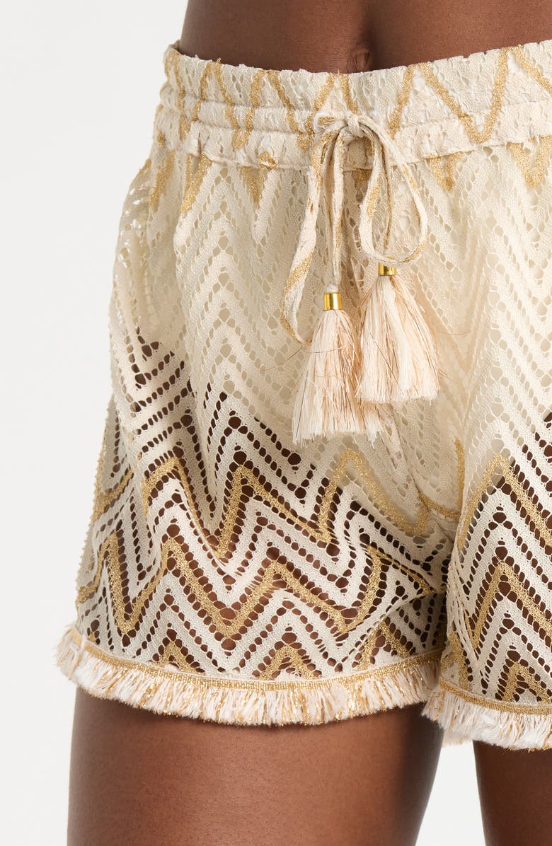 Ramy Brook Chevron Duke Drawstring Cover-Up Shorts, Alternate, color, Sandstone Chevron