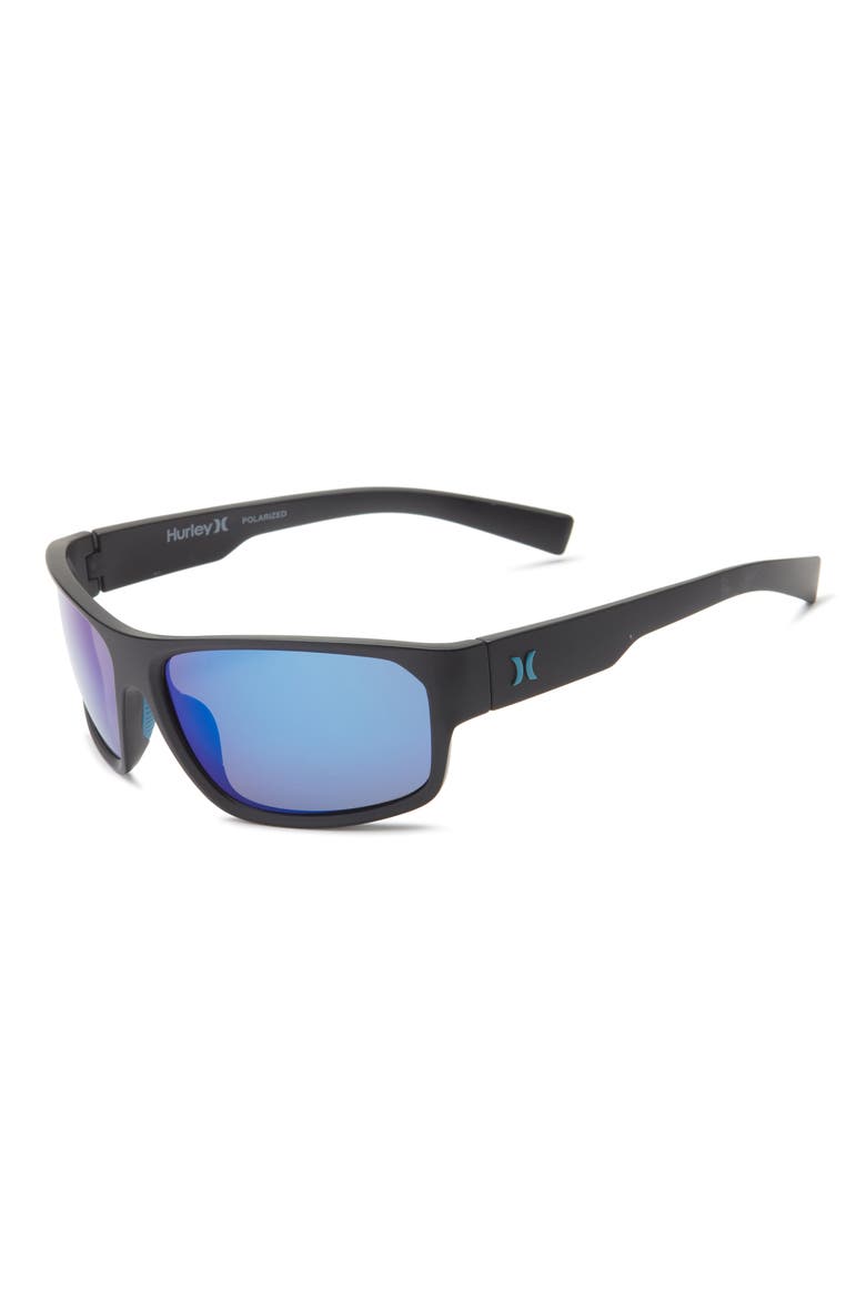 64mm Mod Wrap Polarized Sunglasses, Alternate, color, MATTE BLACK/ BLUE