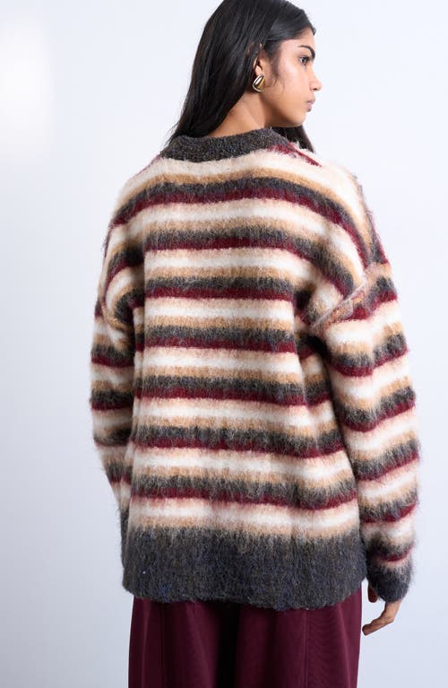 Topshop Fluffy Stripe Crewneck Sweater In Multi