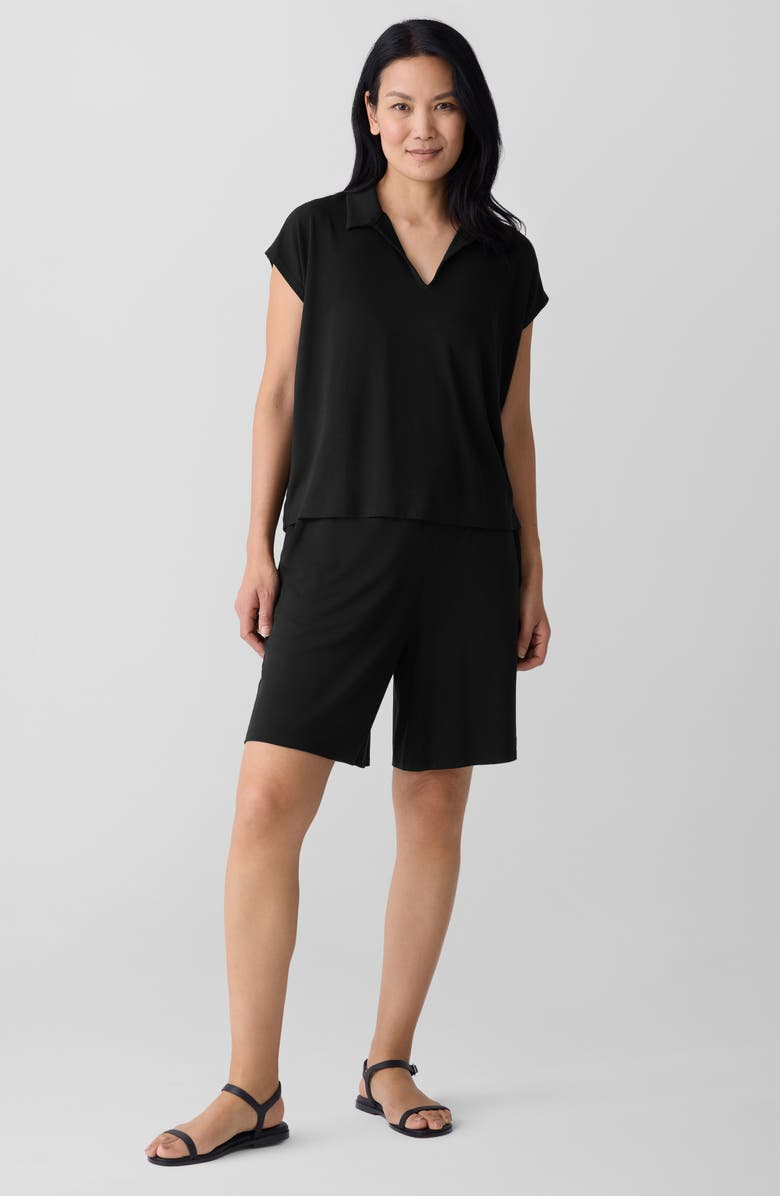 Eileen Fisher Boxy Johnny Collar Jersey Top, Alternate, color, Black