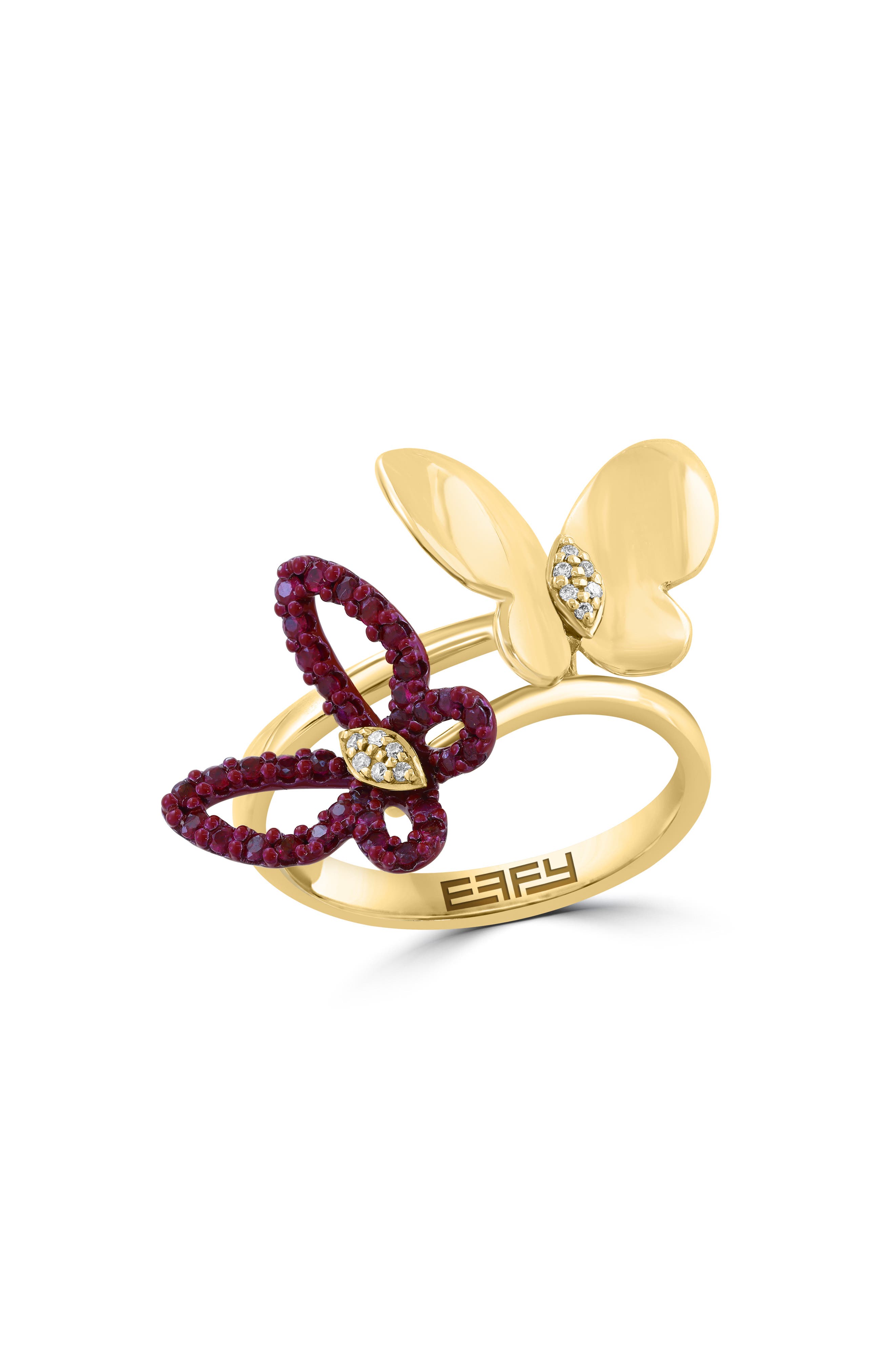 Two-Tone Diamond & Ruby Butterfly Ring