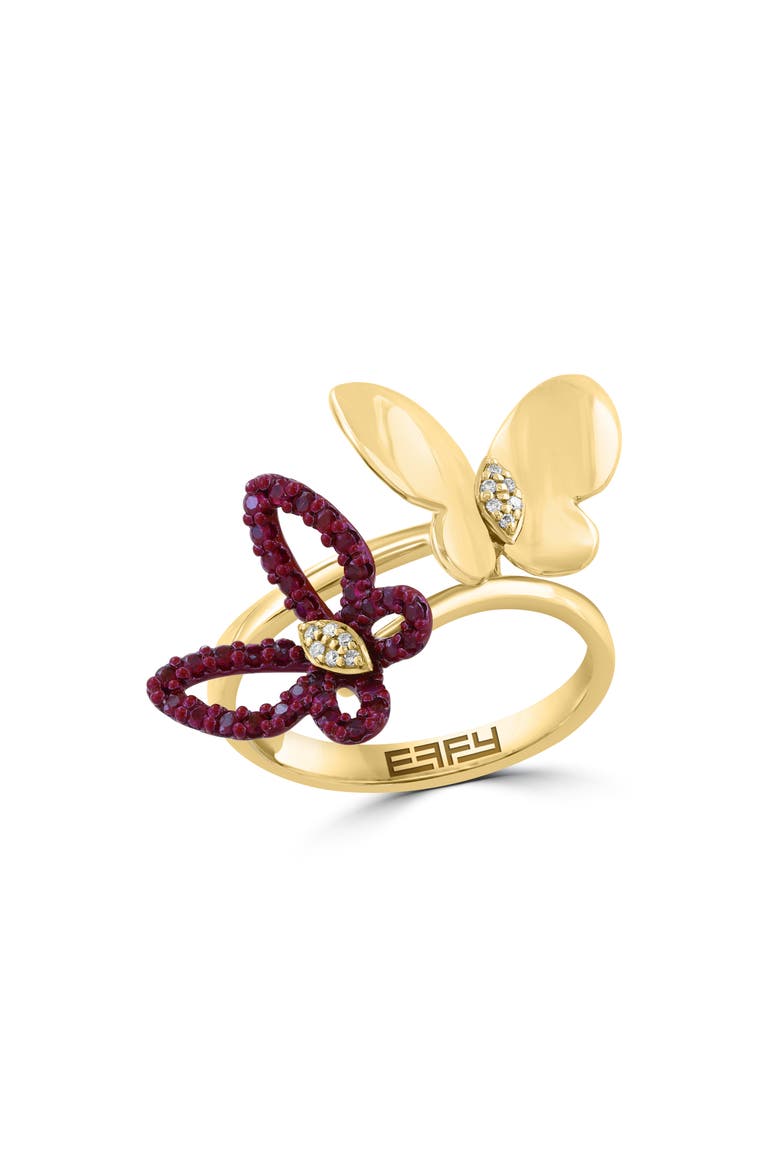 Two-Tone Diamond & Ruby Butterfly Ring, Main, color, RED