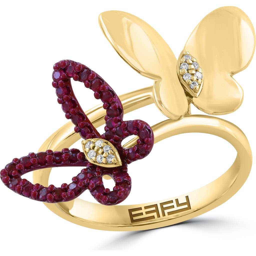 Effy Two-tone Diamond & Ruby Butterfly Ring In Red