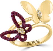 EFFY Two-Tone Diamond & Ruby Butterfly Ring