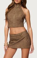 EDIKTED Karly Faux Leather Halter Top
