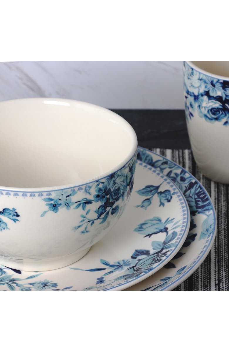 Elama Traditional Blue Rose 16 Piece Dinnerware Set, Alternate, color, Blue