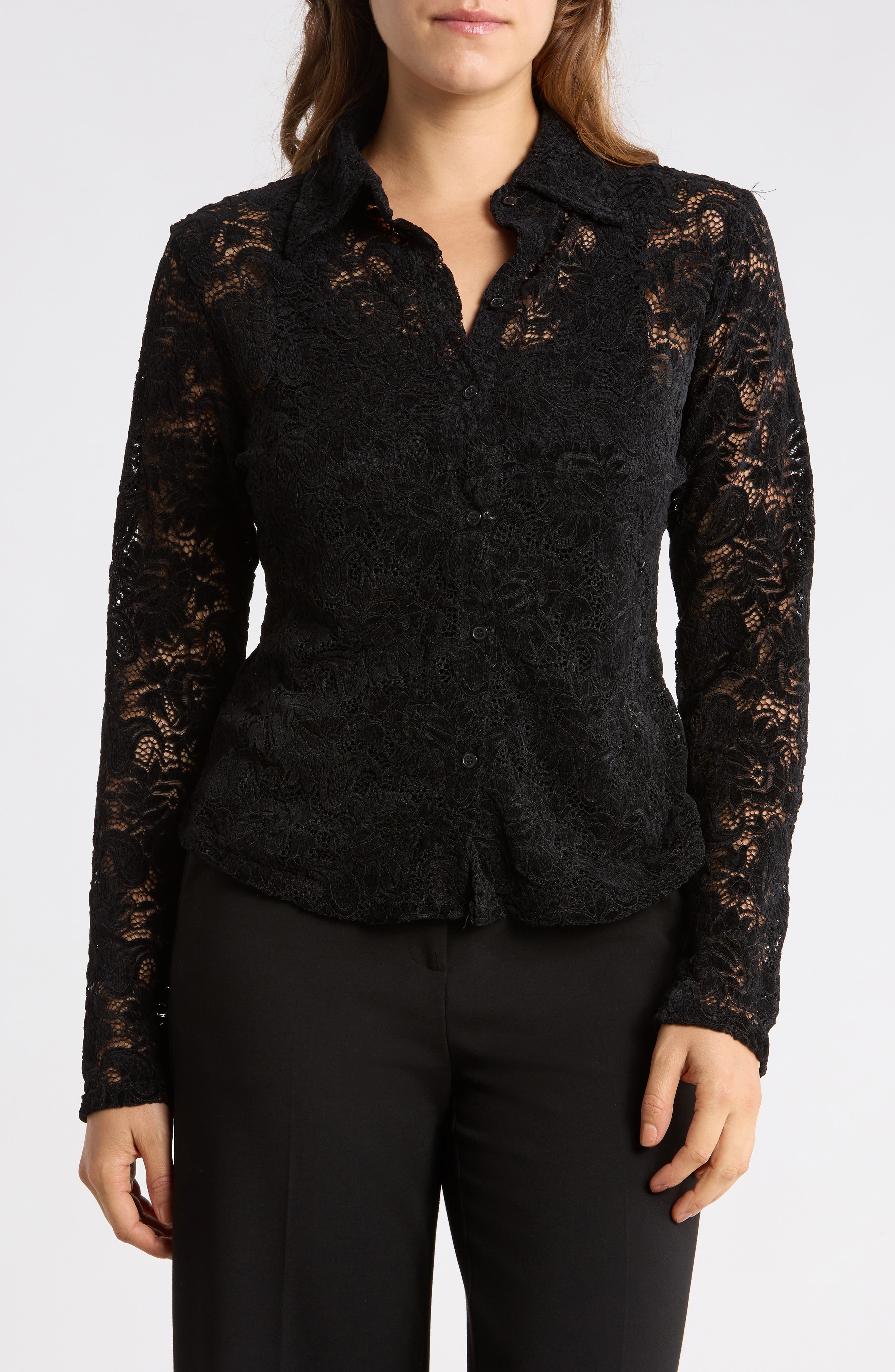 Lace Button-Up Shirt