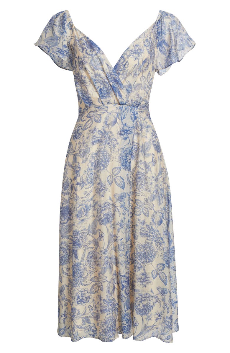 Lulus April Floral Chiffon Fit & Flare Midi Dress, Alternate, color, Blue