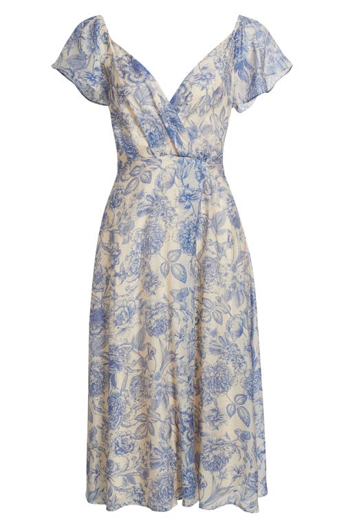 Lulus April Floral Chiffon Fit & Flare Midi Dress In Blue
