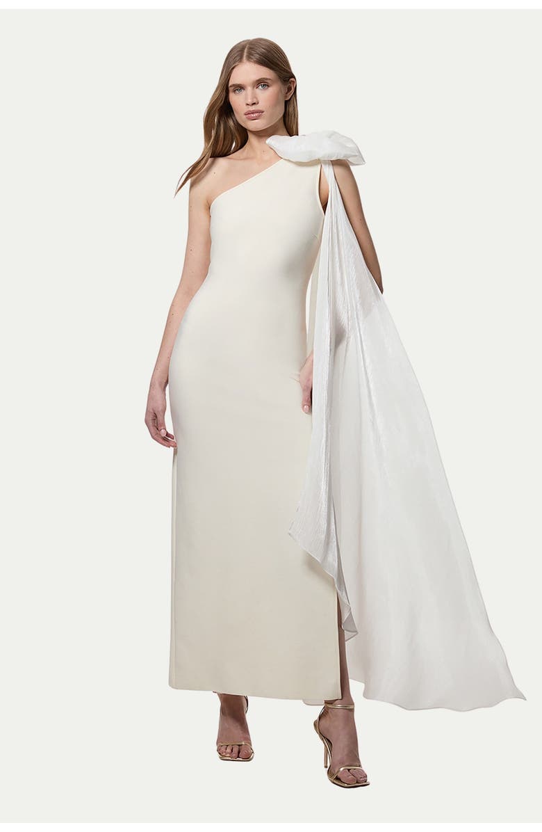 Karen Millen Shoulder Bow Cape Detail Maxi Dress, Main, color, Ivory