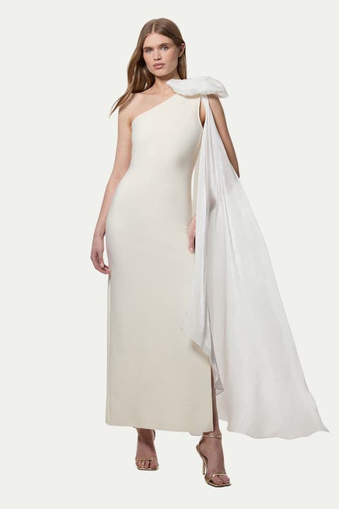 Shoulder Bow Cape Detail Maxi Dress