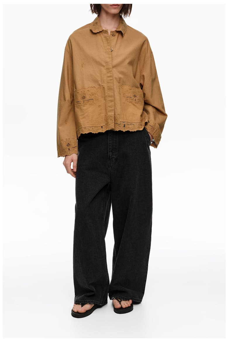 Embroidered Cotton-Linen Jacket, Main, color, CAMEL