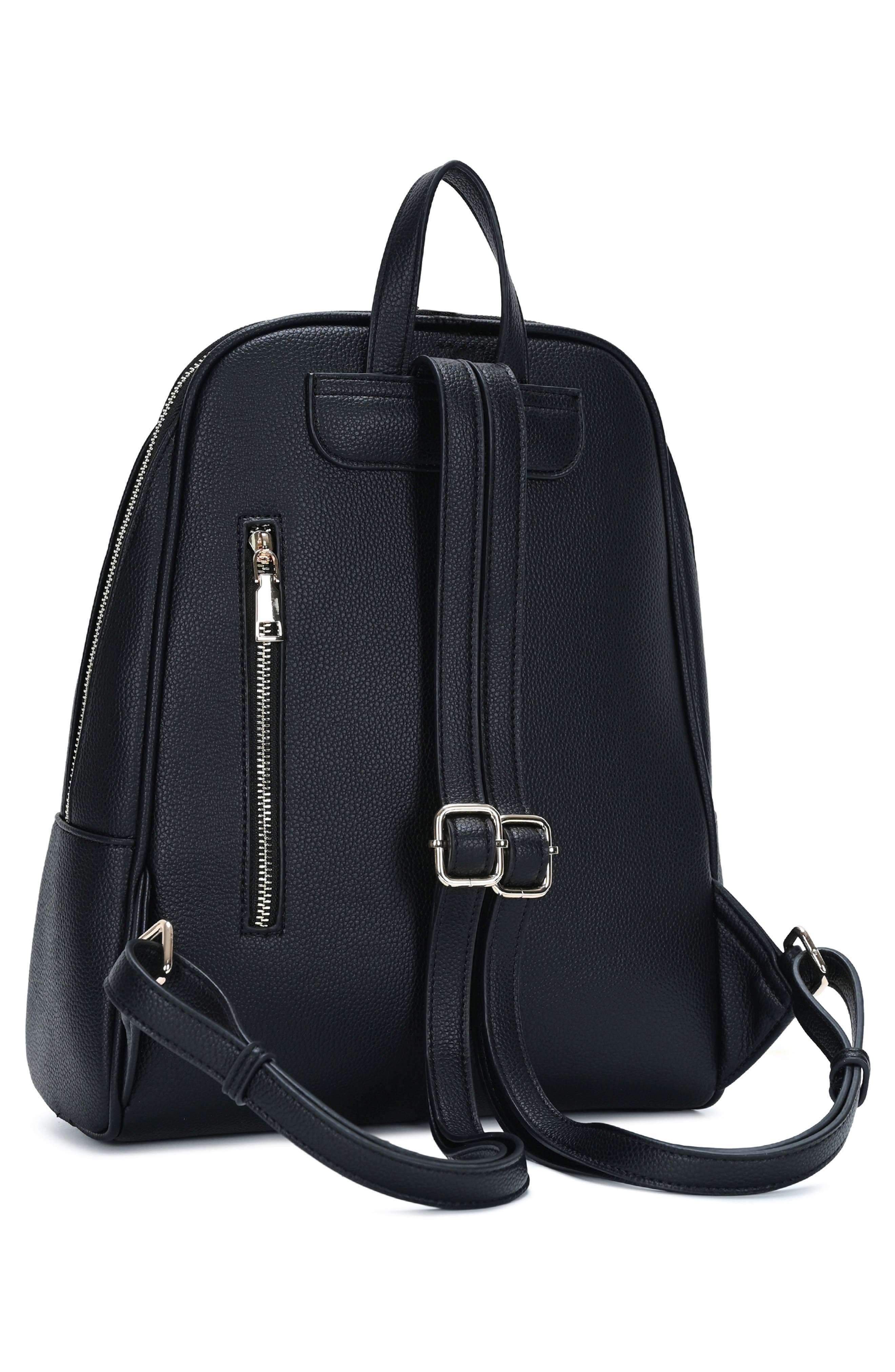Faux Leather Zip Front Backpack, Alternate, color, BLACK