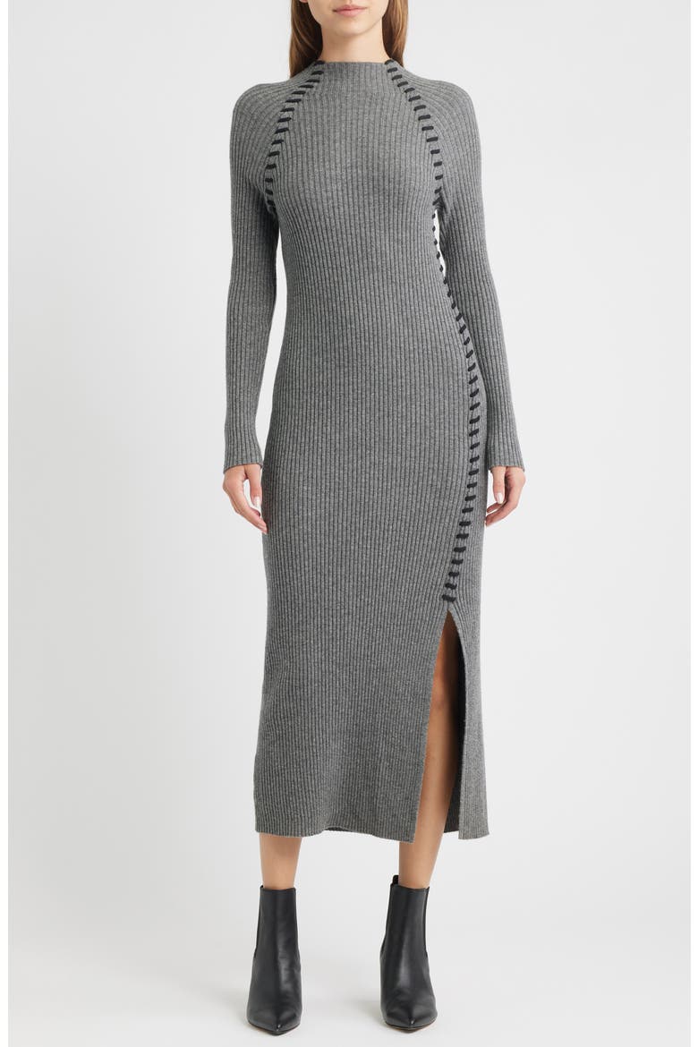 Imara Long Sleeve Rib Wool Blend Sweater Dress, Main, color, CHARCOAL