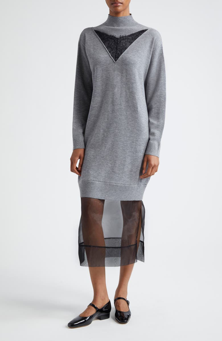 3.1 Phillip Lim Lace Trim Wool Sweater Dress, Main, color, 