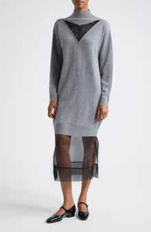 Lace Trim Wool Sweater Dress