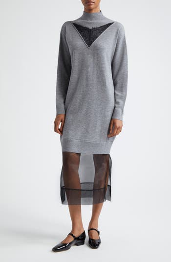 Shop 3.1 Phillip Lim Lace Trim Wool Sweater Dress In Medium Melange Grey