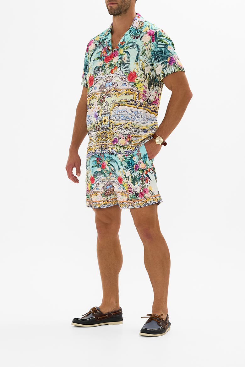 Short Sleeve Camp Collared Shirt Gardens Of Queluz, Alternate, color, Gardens Of Queluz