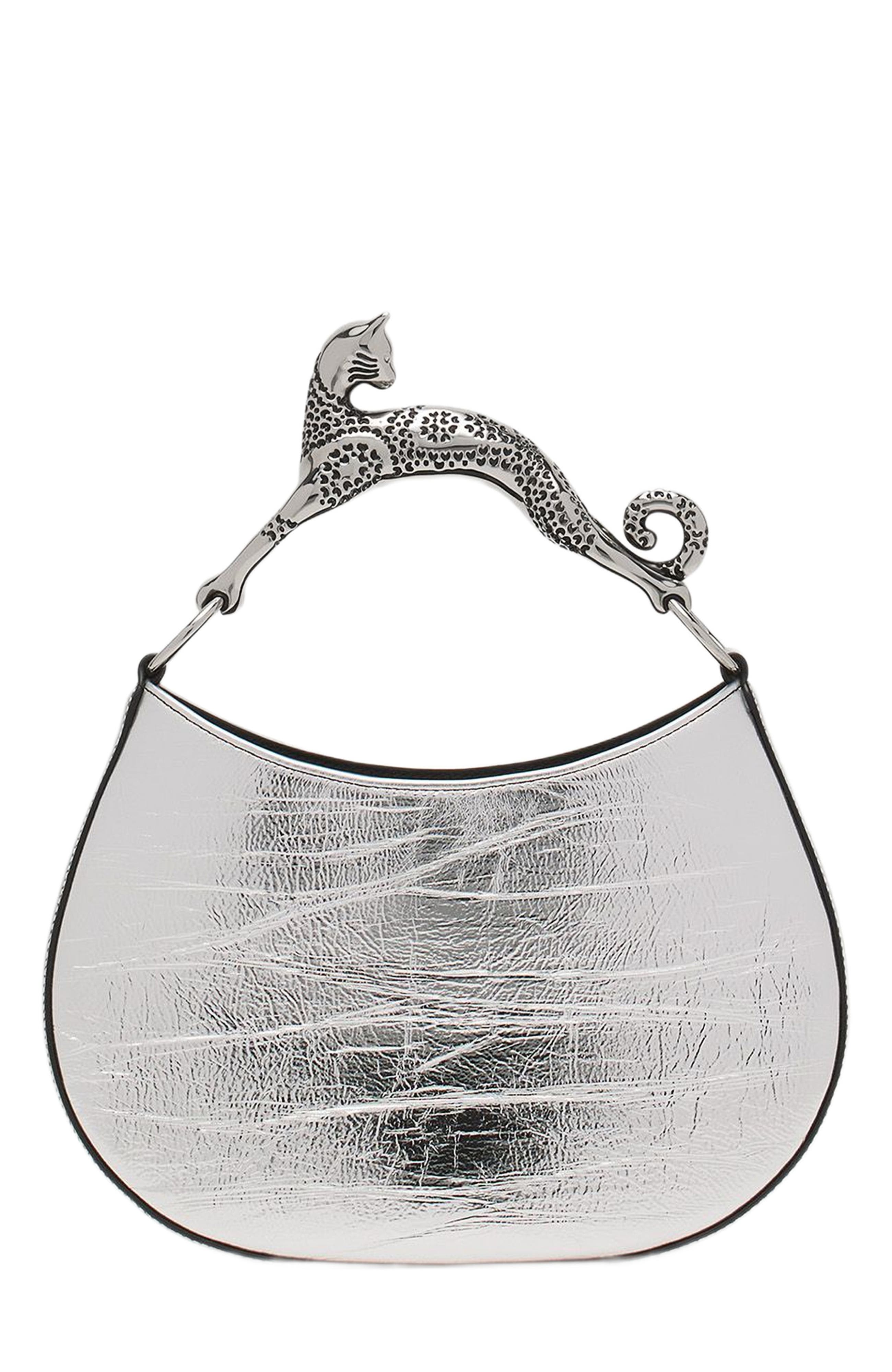 Lanvin Hobo Cat Bag in Metallic Leather, Main, color, 