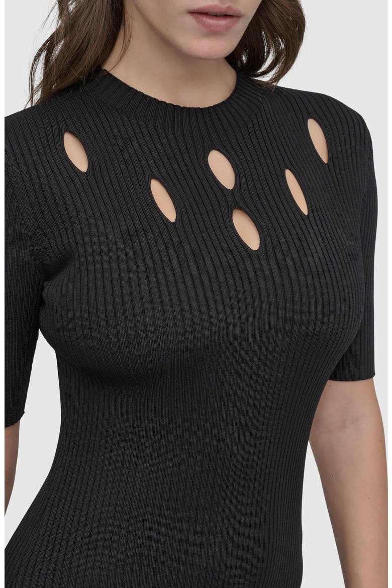 Cutout Detail Rib Sweater Dress, Alternate, color, BLACK