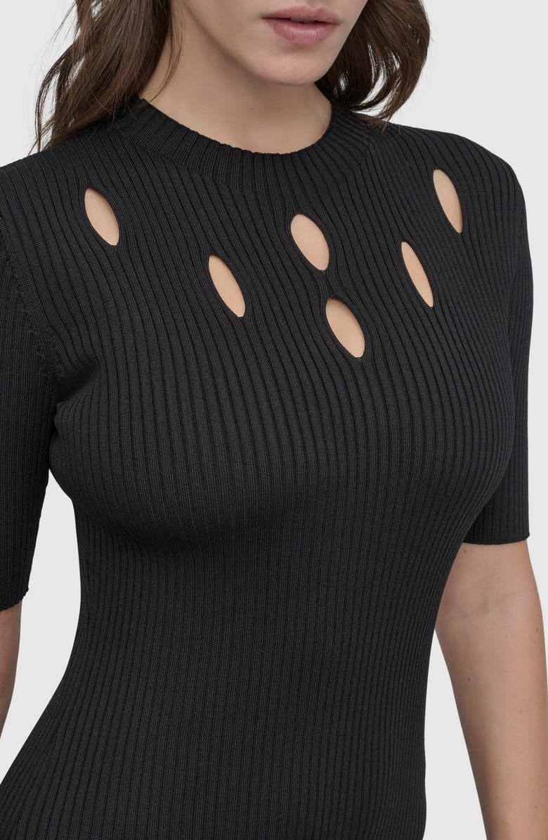 DKNY Cutout Detail Rib Sweater Dress, Alternate, color, Black