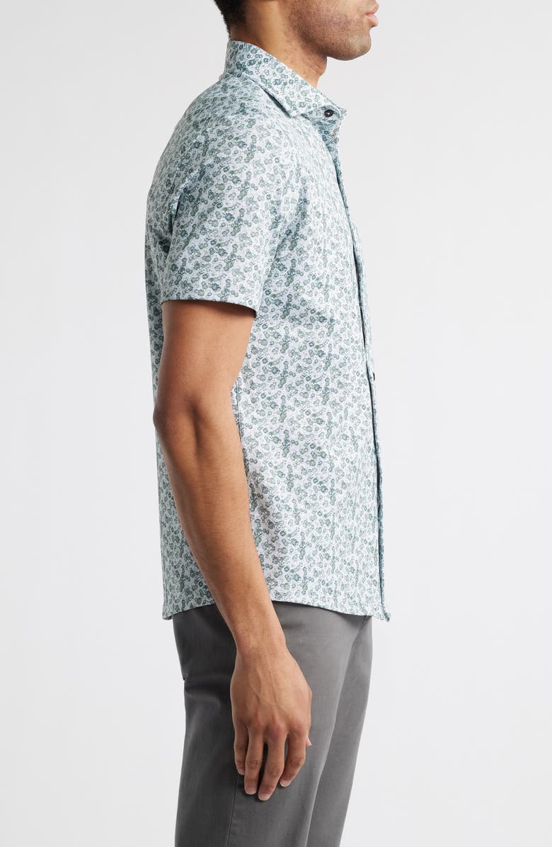 Stone Rose Trim Fit Techno Stretch Skulls Print Short Sleeve Performance Button-Up Shirt, Alternate, color,