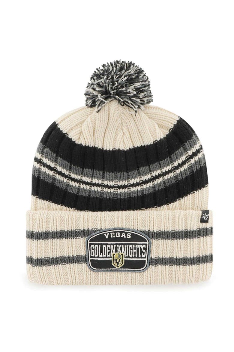 Men's '47 Cream Vegas Golden Knights Hone Patch Cuffed Knit Hat with Pom, Main, color, Cream